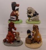 A group of 4 Thelwell comical figures to include Ideal Pony for a Nervous Child, He'll Find You, Ice