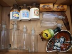 A mixed collection of items to include Australian tourist ware items, vintage chemists glass jars,
