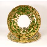 De Lamerie Fine Bone China heavily gilded Green Royale Patterned Serving Plates with Saudi Motif,