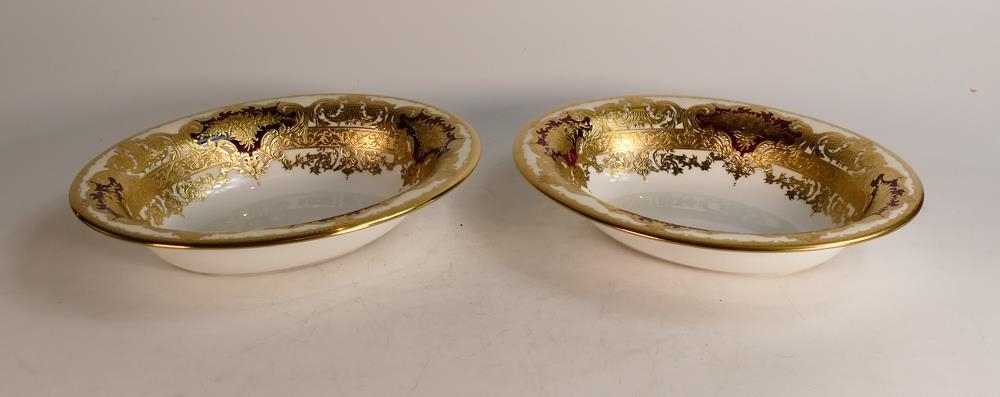 De Lamerie Fine Bone China heavily gilded Burgundy Majestic Pattern Set of Two Oval Vegetable