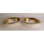 De Lamerie Fine Bone China heavily gilded Burgundy Majestic Pattern Set of Two Oval Vegetable