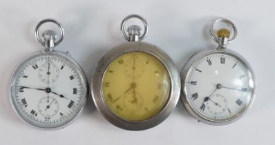 Three keyless gents stainless steel pocket watches, all winding, ticking, setting etc. - Omega