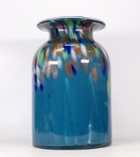Large Murano Type Teal Glass Vase. Decorated with mottled colours and gold irridescent streaks.