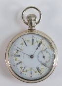 Benson Watch company large open faced Gents pocket watch, movement visible from behind through