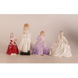 Royal Doulton lady figures to include Rose HN2123 , Bedtime HN1978 , Penny HN 2338 , Christmas
