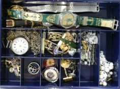 Job lot of costume and other jewellery & watches etc, includes Victorian silver ladies key wound