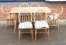 Ercol Mid Century Kitchen Table & Six Chairs (top of table stained)