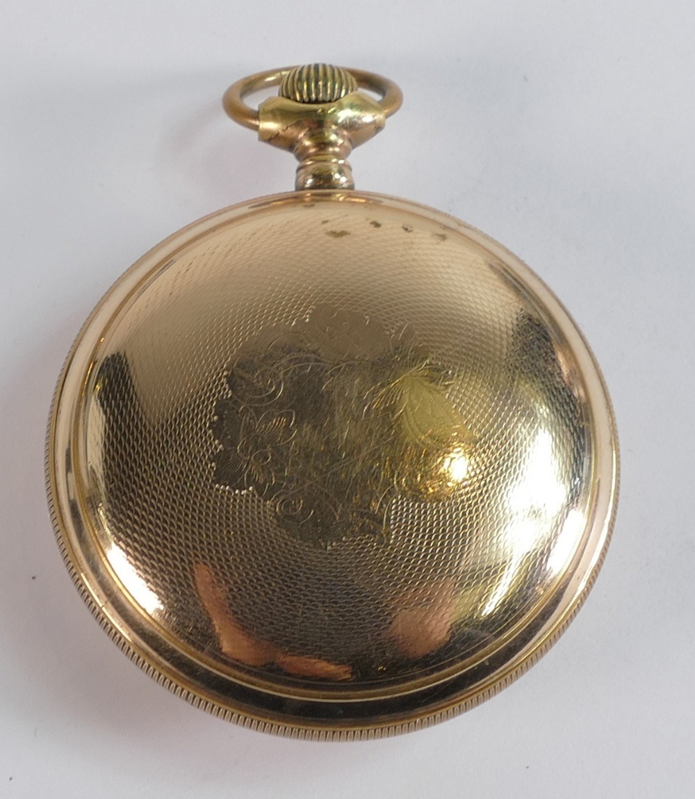 Illinois gold plated gents keyless pocket watch, 55mm wide. Winds, ticks, sets & runs. - Image 2 of 2