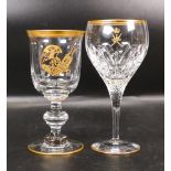 Two De Lamerie Fine Bone China heavily gilded Non Matching Wine Glasses with Saudi Arabia /