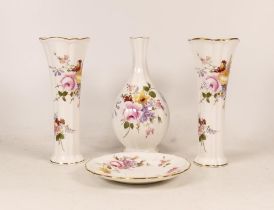 Royal Crown Derby Posies Patterned vases & Pin tray ( one vase marked 2nds), tallest 16.5cm(4)