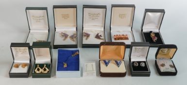 Job lot of new boxed enamel jewellery, includes 9 pairs of earrings plus a small silver pair, and