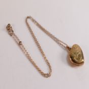 9ct gold heart shaped pendant and necklace, 5.5g.,