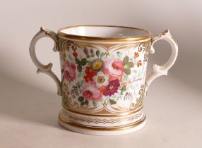 Mid-Victorian Handpainted Loving Cup. Decorated with Floral Spray Reserve to one side and a