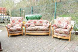 Ercol Blonde Three Piece Suite including Two-Seater Sofa and Two Armchairs. Approximate size of