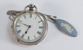 Silver ladies key wind pocket watch, together with Wedgwood oval silver mounted pendant.