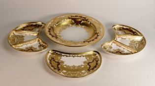 De Lamerie Fine Bone China heavily gilded Burgundy Majestic Pattern Items to Include Large Serving