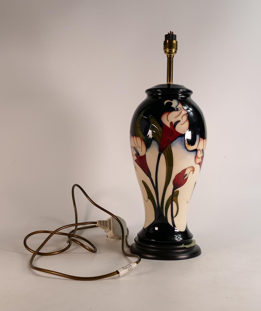 Large Moorcroft Calla Lily lamp base. Height including fitting 44cm Several surface marks. Wooden - Image 2 of 3