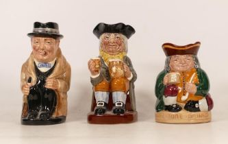 Three Royal Doulton Toby Jugs to include Winston Churchill, Happy John and Honest Measure. height of