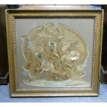Framed Early 20th Century Embroidery on Silk, frame size 44 x 47 cm