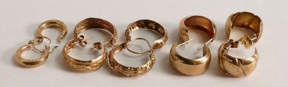 5 pairs of 9ct gold earrings, 8.8g.