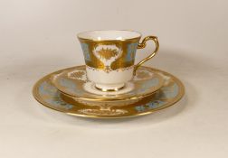 De Lamerie Fine Bone China heavily gilded Blue Majestic patterned Trio, specially made high end