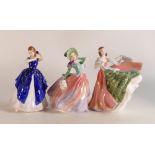 Royal Doulton lady figures to include Ann HN3259 , Autumn Breezes HN1939 and Laura HN3136 (3)