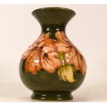 Moorcroft Squat Flared Vase in the Hibiscus Pattern on Green Ground. Height: 13cm