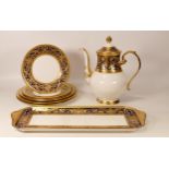 De Lamerie Cobalt blue Robert Adam pattern dinner ware to include coffee pot, sandwich tray, 2