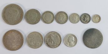 Silver coins group from crown down - pre 1946 .500 coins - 57.3g, USA 1880 dollar down .800 silver -