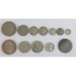 Silver coins group from crown down - pre 1946 .500 coins - 57.3g, USA 1880 dollar down .800 silver -