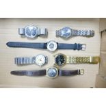 A collection of gents vintage watches in ticking order including Ruble, Delvina, Buren, Seiko 5,