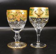 Two De Lamerie Fine Bone China heavily gilded Non Matching Wine Glasses, specially made high end