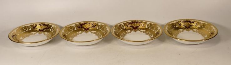 De Lamerie Fine Bone China heavily gilded Burgundy Majestic Pattern Set of Four Bowls , specially