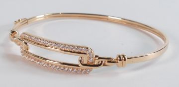 9ct rose gold buckle style bracelet set with white stones, 7.7g.