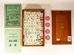 Early 20th Century Slide Box Mahjong Set with Carved Verse to Lid. Length of box: 27cm