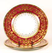 De Lamerie Fine Bone China heavily gilded Burgundy Plates, specially made high end quality item,