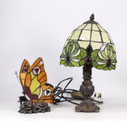 Two Tiffany Style Table Lamps with Leaded Glass Type Shades (one in the form of a butterfly), height