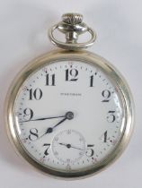 Waltham Crescent Gents plated keyless pocket watch, winds, ticks, sets & runs.