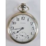 Waltham Crescent Gents plated keyless pocket watch, winds, ticks, sets & runs.