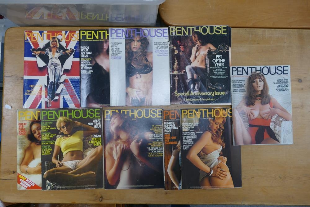 A collection of Ten 1970's Penthouse Men's Glamour Magazines