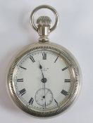 Elgin Watch company large open faced gents keyless pocket watch, winds, ticks, sets & runs. Measures