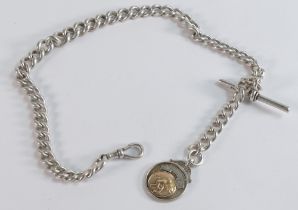 Silver graduated hallmarked single watch chain & fob, 85.6g.