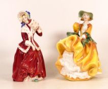 Royal Doulton Lady Figures Top O The Hill Hn2127 (Australian Yellow Colourway) & Christmas Morn