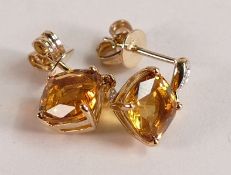 Pair 9ct gold earrings, set with yellow stones, 2g.