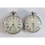 Two heavy gents silver pocket watches, keys missing - English Lever H Gregson, Church and similar,