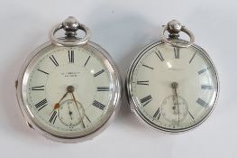 Two heavy gents silver pocket watches, keys missing - English Lever H Gregson, Church and similar,
