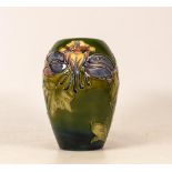 Moorcroft Ovoid Vase in the Columbine Pattern on Green Ground. Height: 13cm