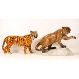 Beswick Tiger 2096 together with Puma on a Rock 1702. Puma has some restoration. (2)