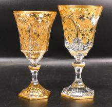 Two De Lamerie Fine Bone China heavily gilded Non Matching Wine Glasses, specially made high end