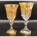 Two De Lamerie Fine Bone China heavily gilded Non Matching Wine Glasses, specially made high end